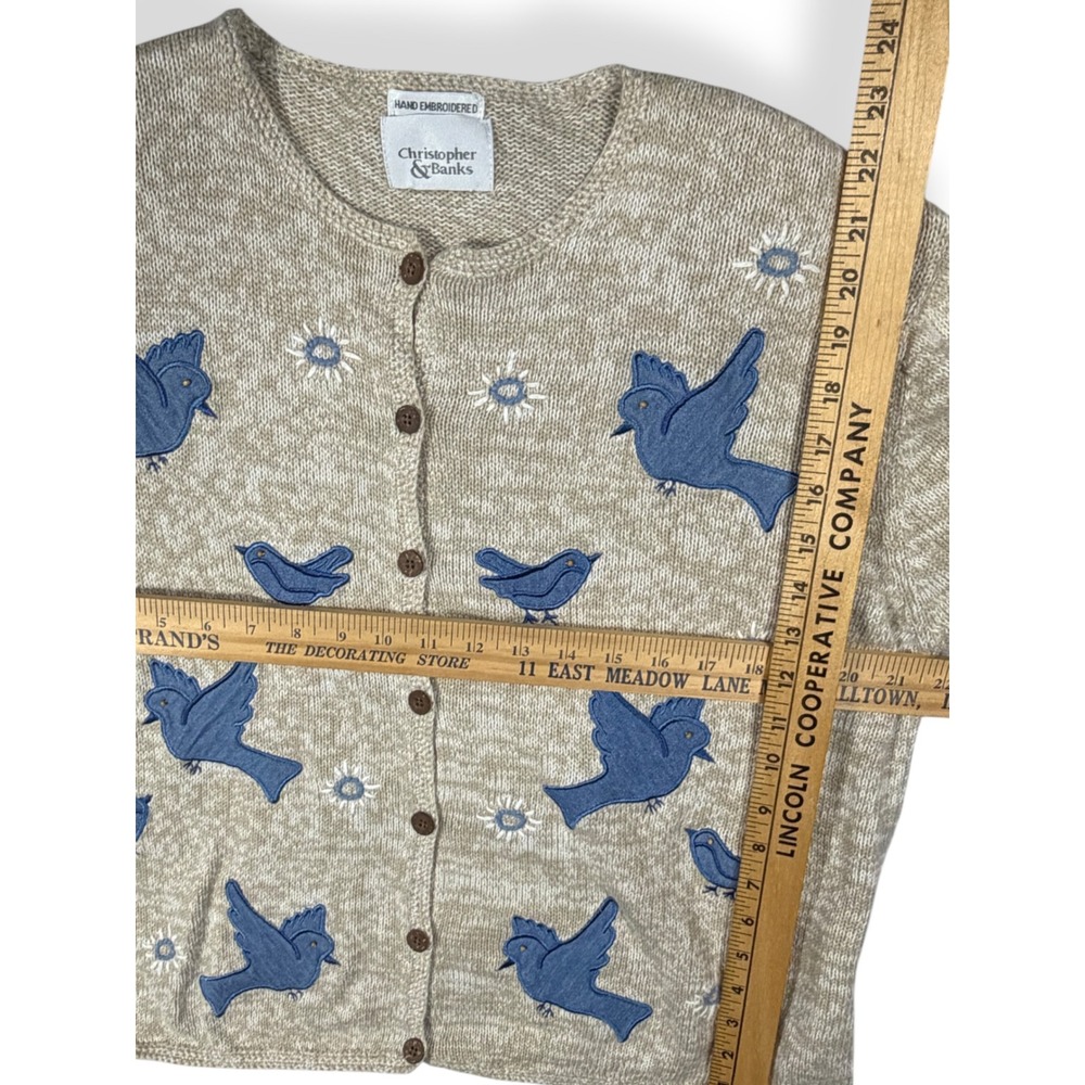 Y2K Christopher & Banks Vtg 2001 Blue Bird Embroidered Cardigan Sweater Large - Picture 6 of 13